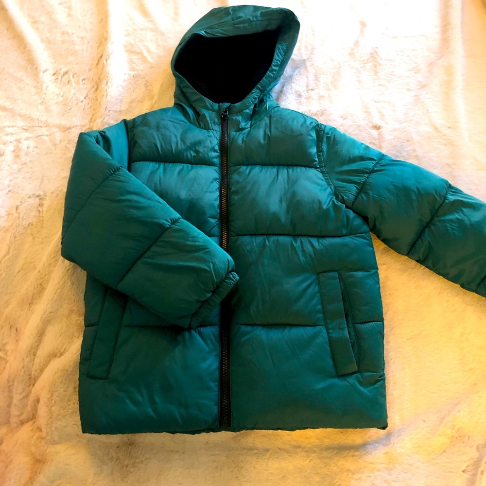 Forest green hooded coat, boy/girl, size 6/7
